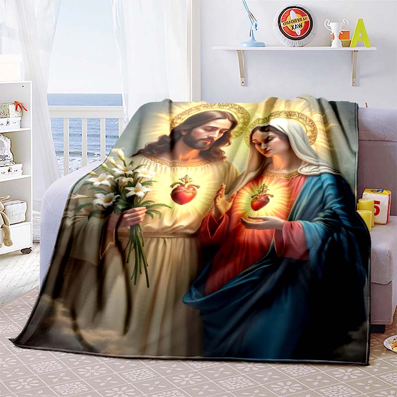 A flannel blanket blessed by the Virgin Mary and Jesus, suitable for home use, including bedrooms, beds, sofas, and picnics.