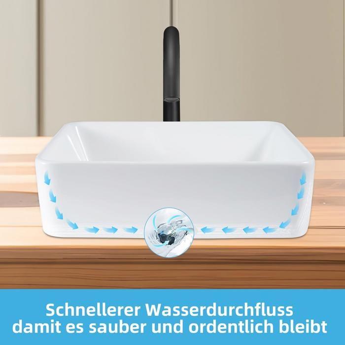 Lavabo à poser NETTLIFE Vasque carrée Céramique blanc 48x37x13;5 cm