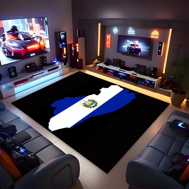 1pc flag of El Salvador Print Area Rug - Soft, Washable Non-Slip Indoor Mat for Office Chairs, Living Room, Home Office Decorative Rug