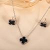 2PCS Clover Set Stainless Steel Jewelry Fashion Necklace Earnail Jewelry Two Piece Set