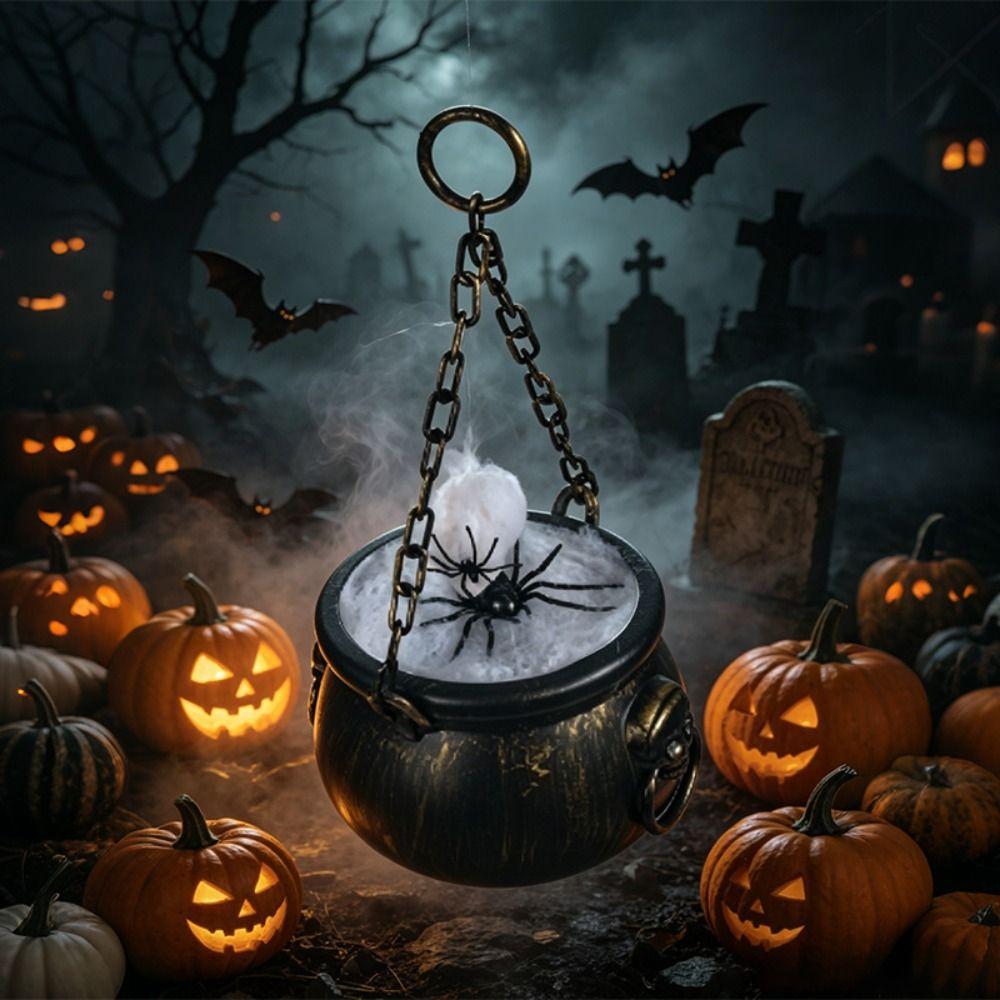 Colorful Witch Cauldron Black Party Prop Spooky Lighted Cauldron Party