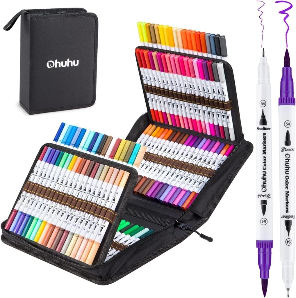 Кисть-маркер Ohuhu Art Watercolor Fude Fine Picture Coloring Storage Case включает в себя 120 ручек, наконечников, ручек, на водной основе, тип, Fude/дополнительная кисть, яркая,
