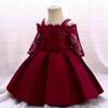Платье на день рождения для маленьких девочек 1-2 лет, платье с бантом для крещения новорожденных, красные рождественские кружевные платья для свадебной вечеринки, детская одежда