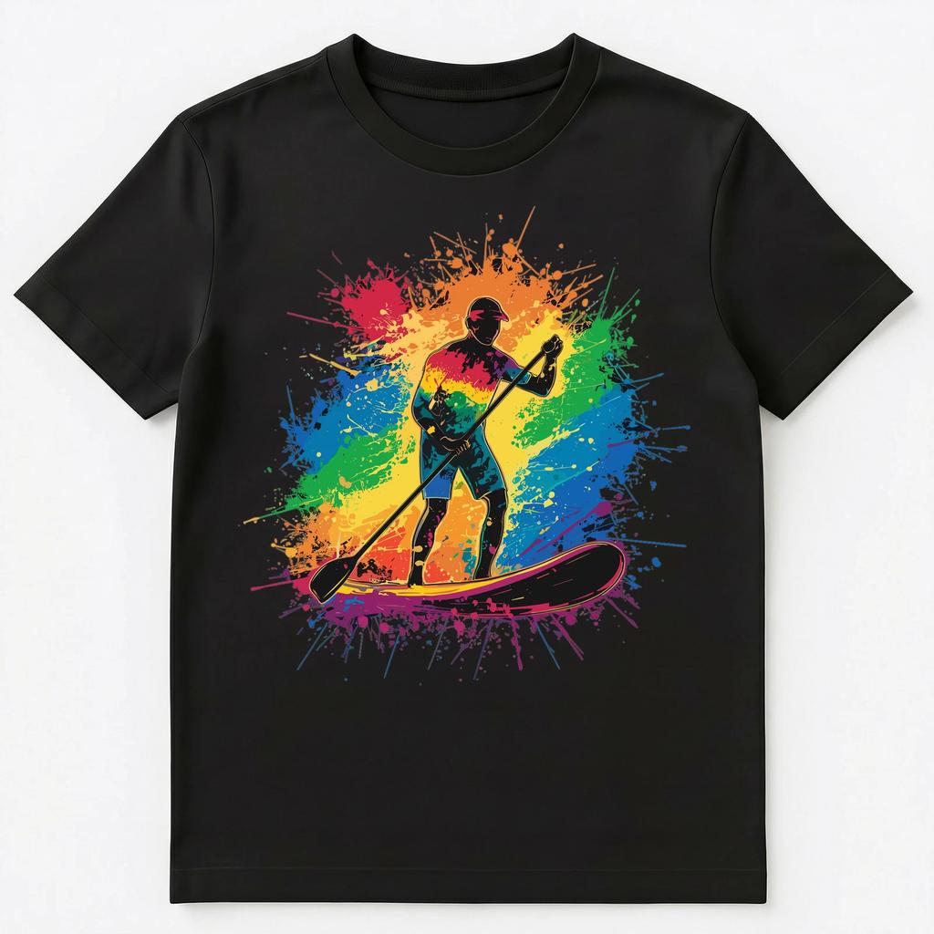 Colorful Paint Splash Paddleboarder Art Graphic Unisex T-Shirt