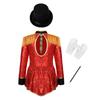 4Pcs Kids Girls Ringmaster Circus Magician Drummer Cosplay Costume Sequins Bodysuit with Hat Gloves Wand Set Halloween Circus Costume