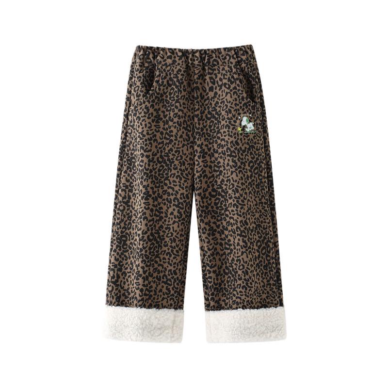 Snoopy Girls Winter Fleece-Lined Leopard Print Trim Pants