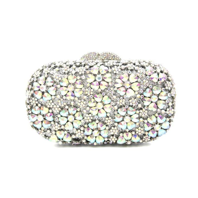 Вечерняя сумка со стразами и цветами WHTUOHENG Алмазные кошельки Сумки Женские Зеленый/Золотой Хрустальные клатчи Женский свадебный клатч