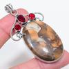Natural Polka Dot Agate, Garnet 925 Sterling Silver Jewelry Pendant 2.76" H7a85