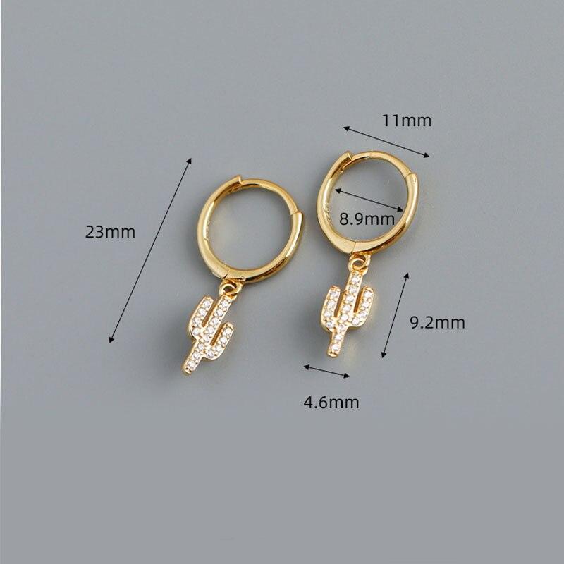 Серьги-кольца с подвеской в виде кактуса из микроциркония из стерлингового серебра 925 пробы, женские милые простые модные украшения для ушей