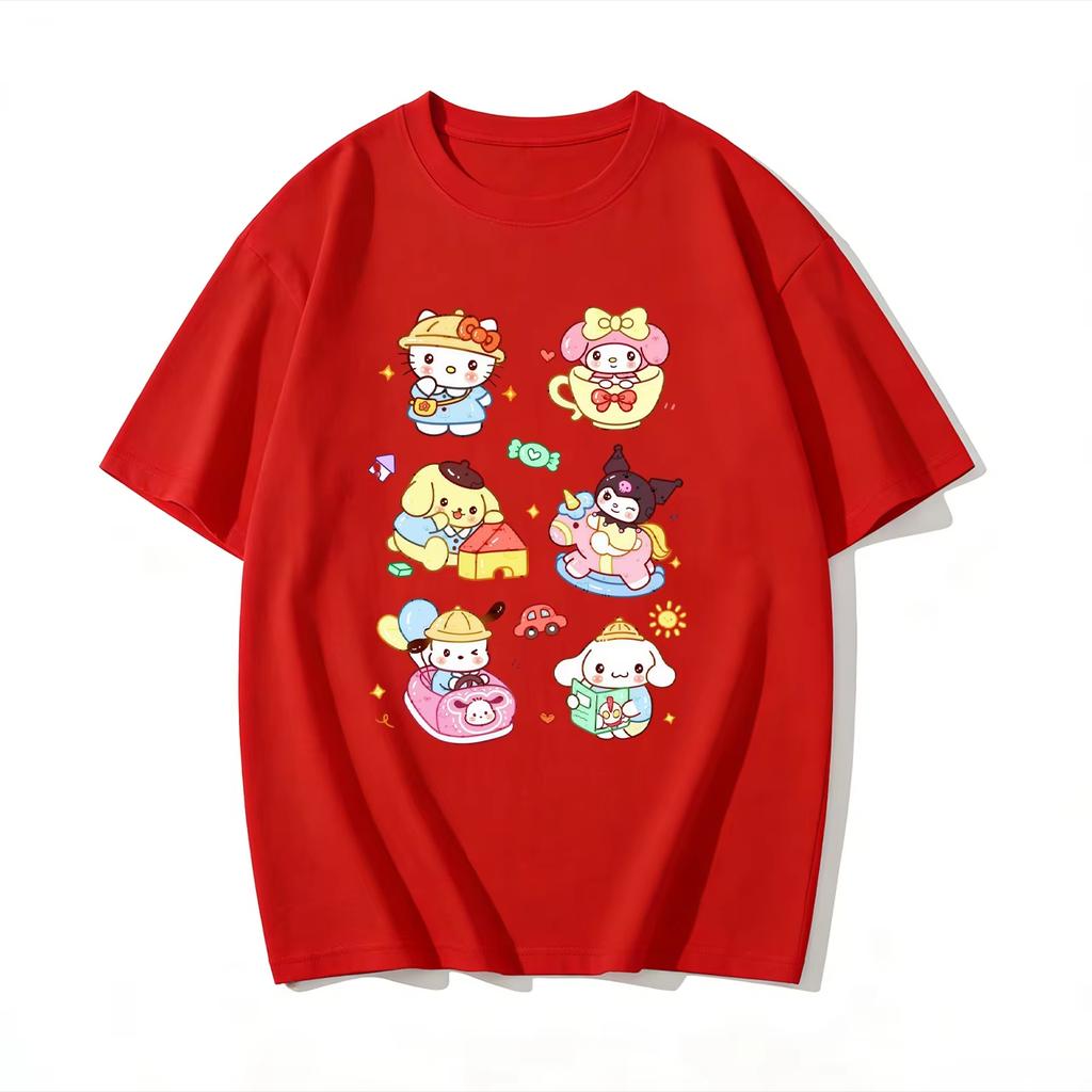 2026 new Summer Cute Sanrio TShirts Soft Cotton Short Sleeve Tees for Parents  Kids Breathable Casual Daily Outfit Tops