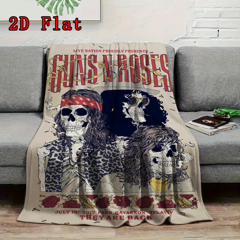 Rock band skull theme 2D Flat Pattern Flannel Blanket High quality All Seasons Warmth and Comfort Perfect for Christmas Gifts.P260914551