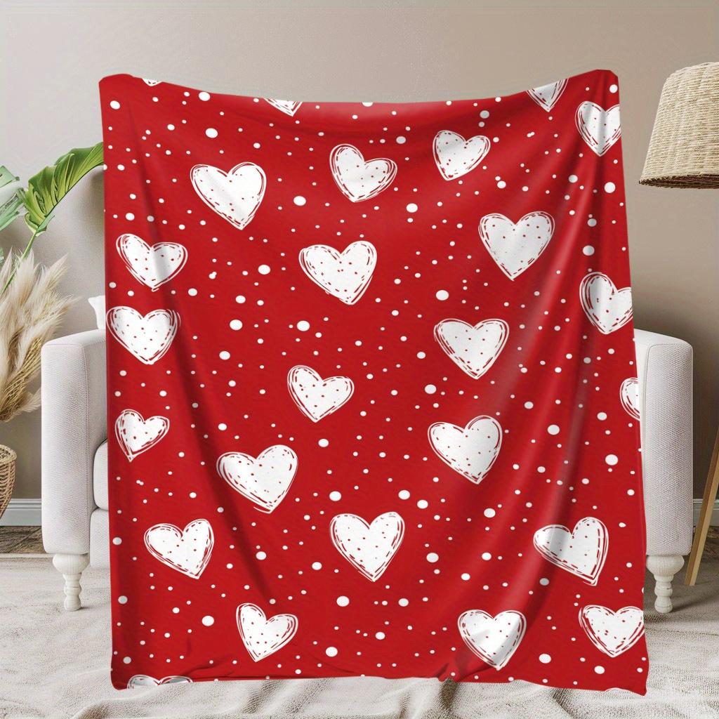 VIKAMA Red Heart Polka Dot Throw Blanket Soft Style Decor for Living Room & Bedroom Holiday Atmosphere Valentine's Day Sofa