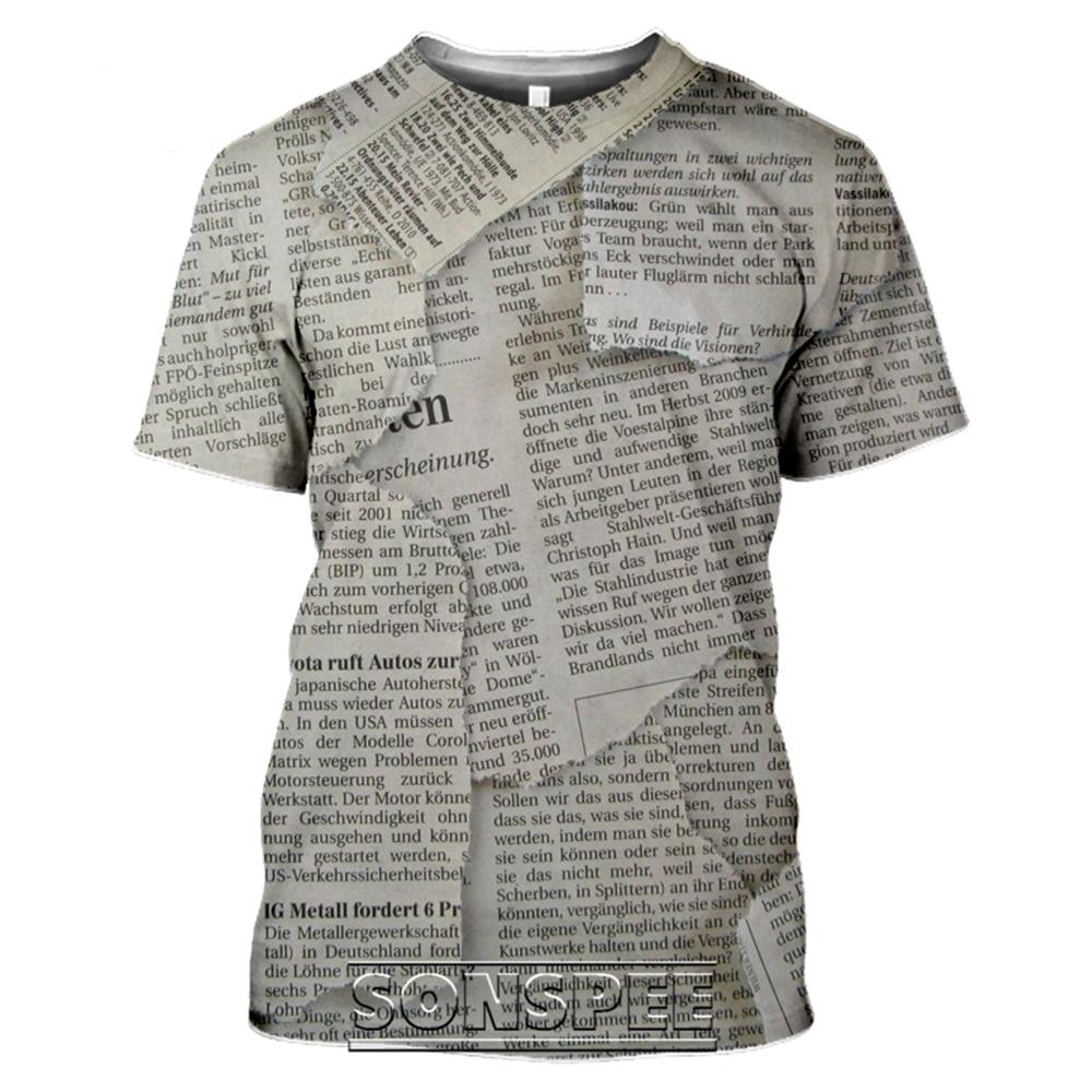 Футболки со старой газетой, мужские и женские повседневные модные футболки в стиле хип-хоп с 3D принтом, уличная одежда с короткими рукавами, винтажные топы, рубашки