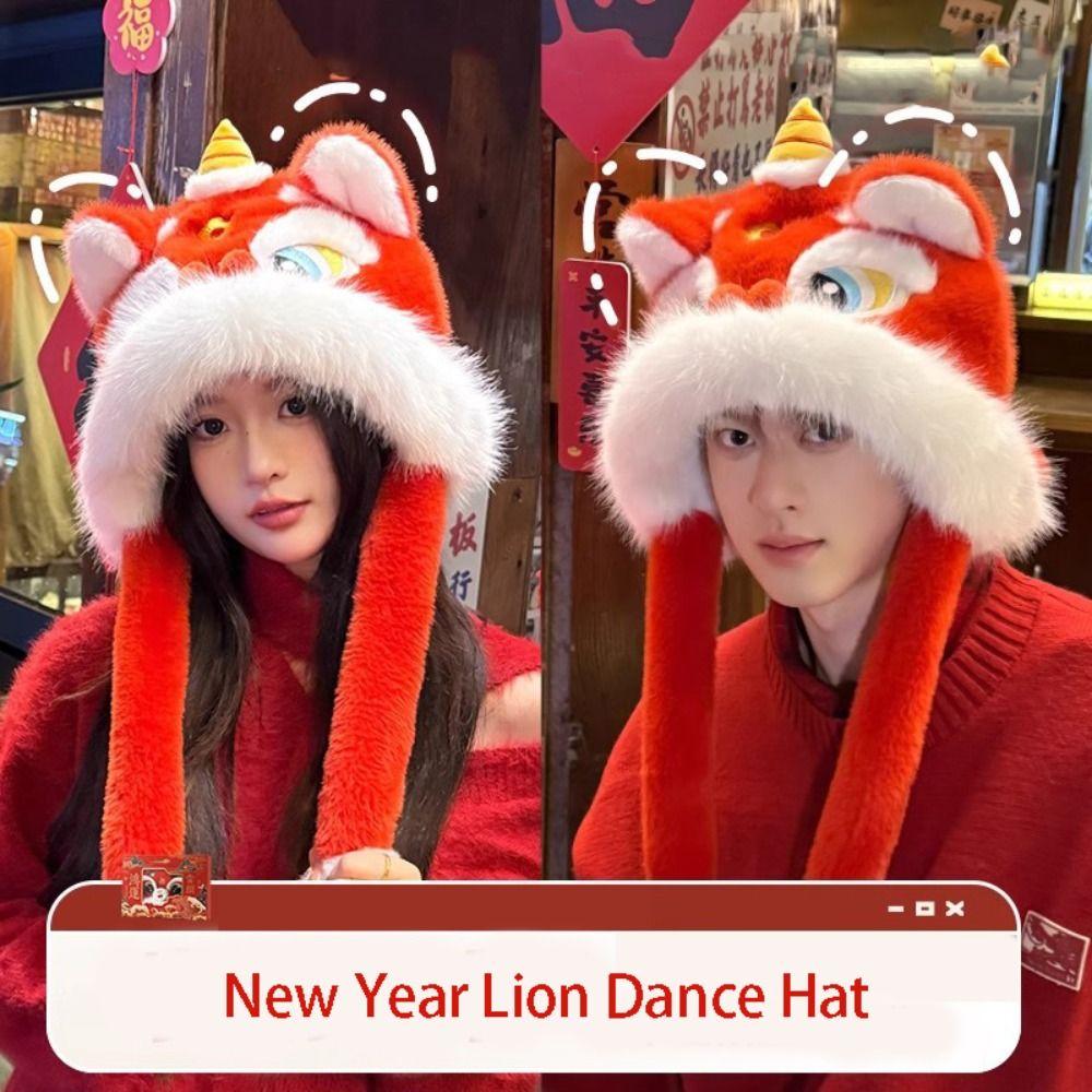 Thickened New Year Red Cap Ears Can Move Winter Warm Hat Fashion Plush Beanies Female/Girls