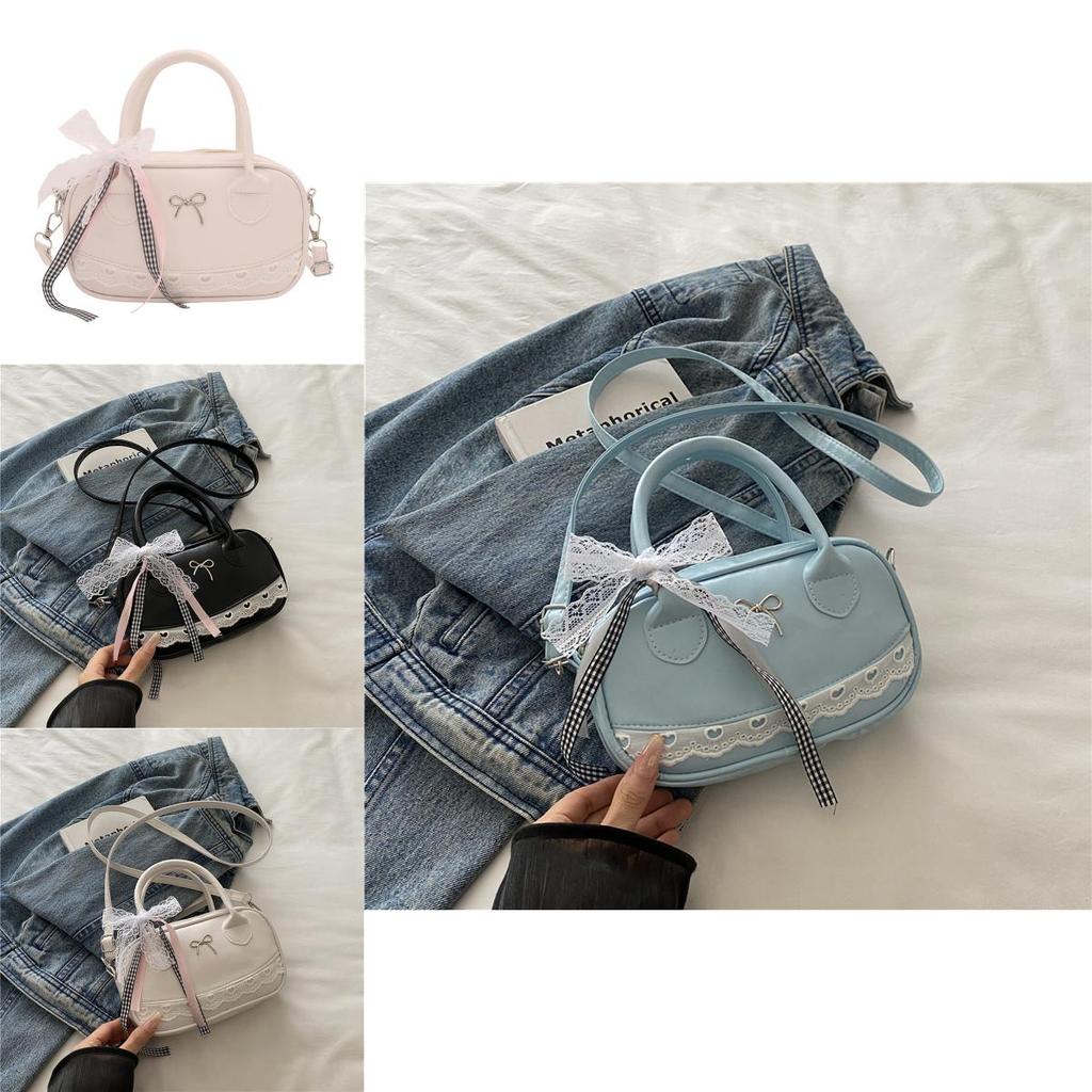 Simple Solid Color Silver Bow And Lace Decoration Women Casual Shoulder Bag For Daily Use