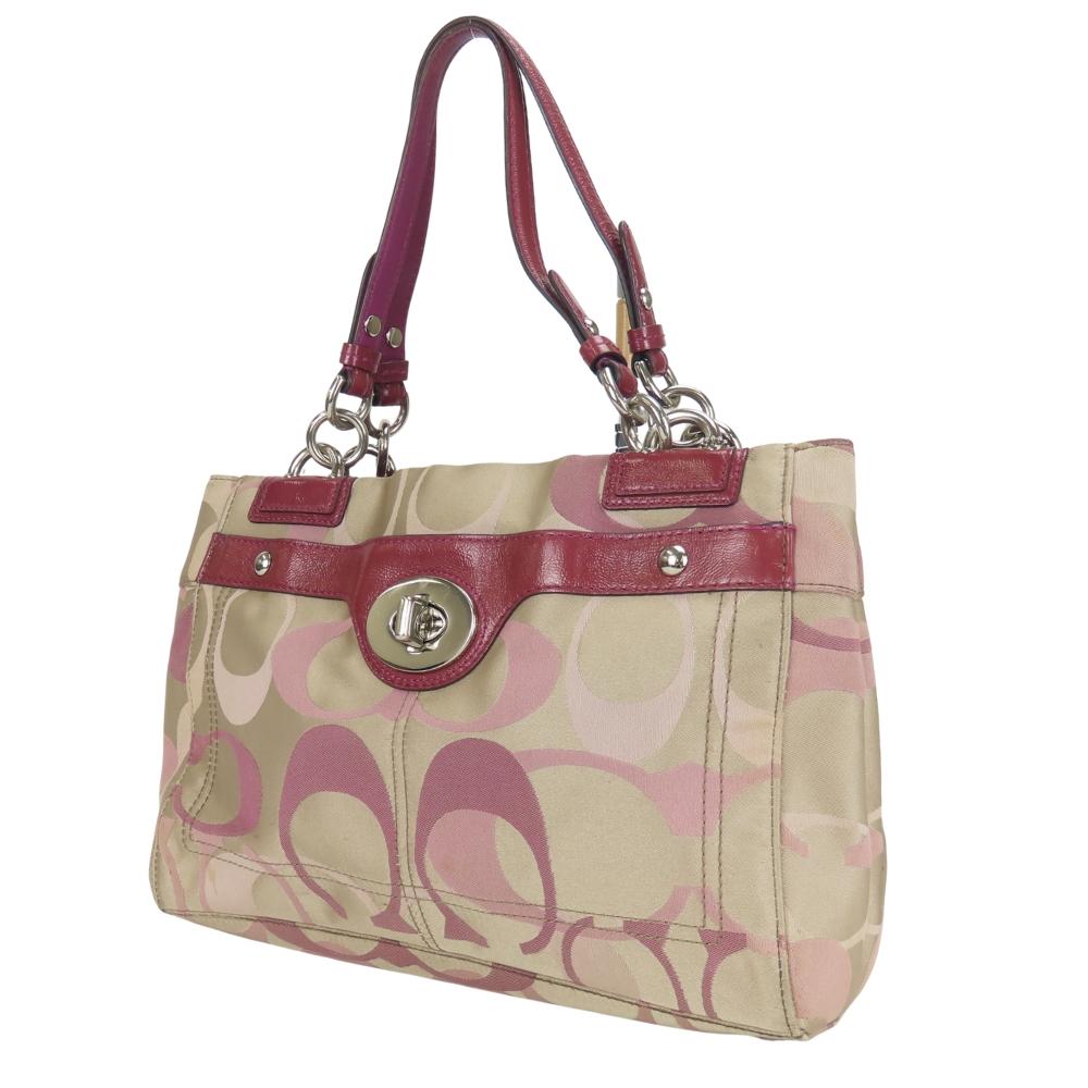 Used COACH Tote Bag Signature F17140 canvas/Patent leather beige purple casual