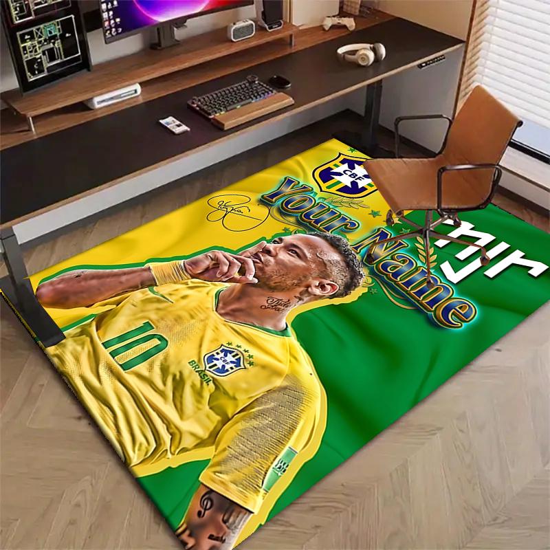 Brazilian football player Design Area Rug Personalized Name- Non-Slip, Soft & Cozy Floor Mat for Living Room, Office - Indoor/Outdoor Carpet