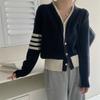 V-neck Knitted Cardigan Sweater Loose Early Autumn Color Contrast Sweater Design Cardigan Sweater Top Coat Female
