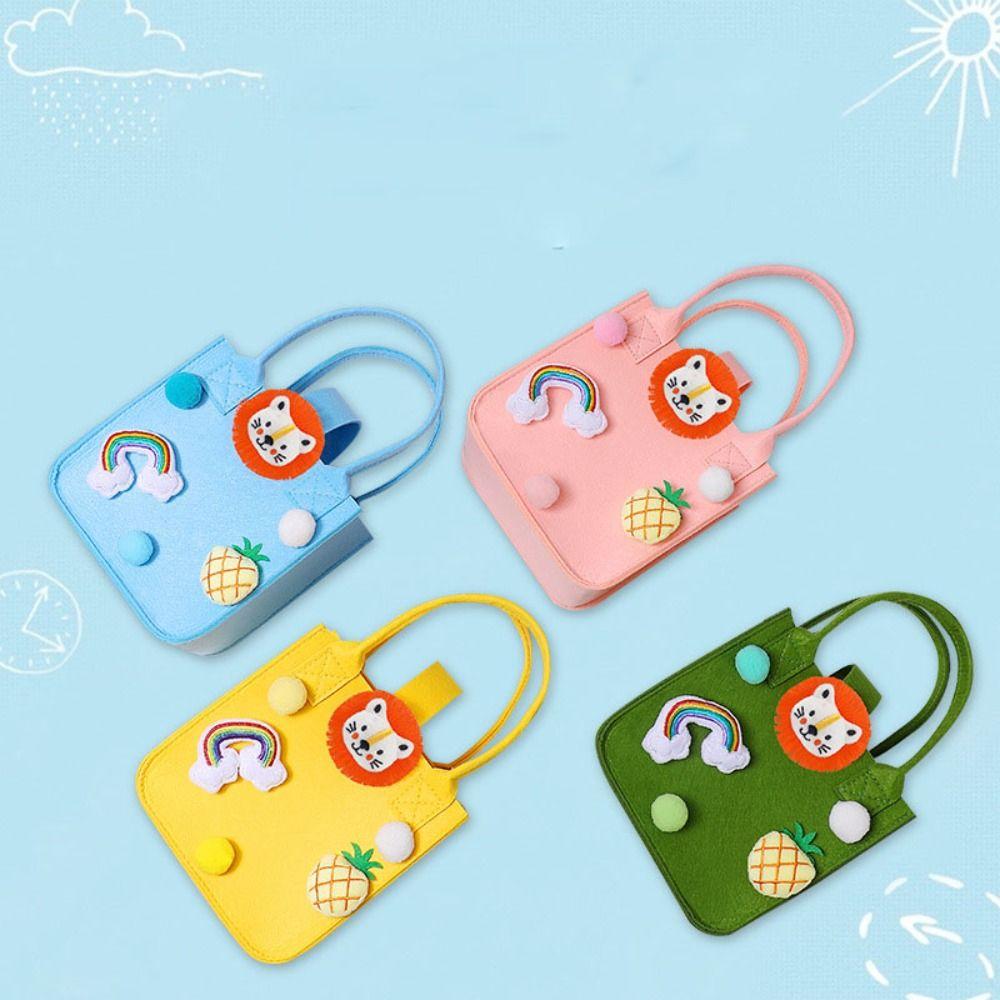 Fashion Fur Ball Multi-purpose Cartoon Doll Women Handbag Candy Bag Felt Tote Bag Storage Basket