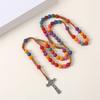 Catholic Colorful Flower Beads Rosary Necklace with Crosses Pendant Religious Chain for Prayer Jewelry and Daily Wear
