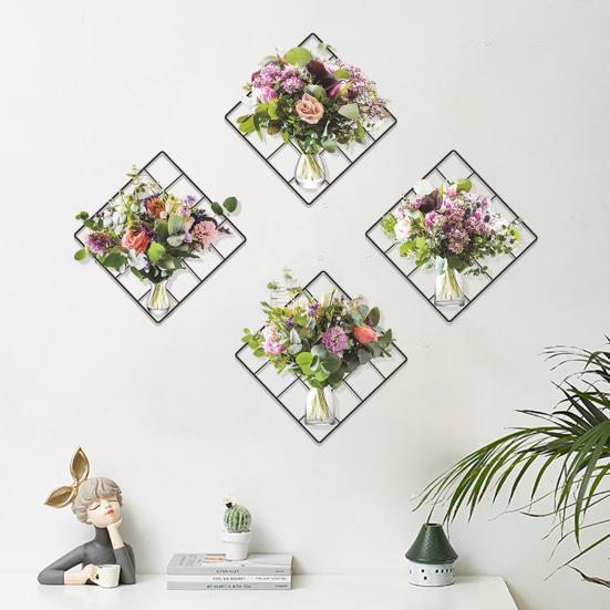 4 шт. моделирование 3D яркий букет цветов вазы сетка декор стены наклейка съемная самоклеящаяся наклейка на стену украшение для офиса и кухни