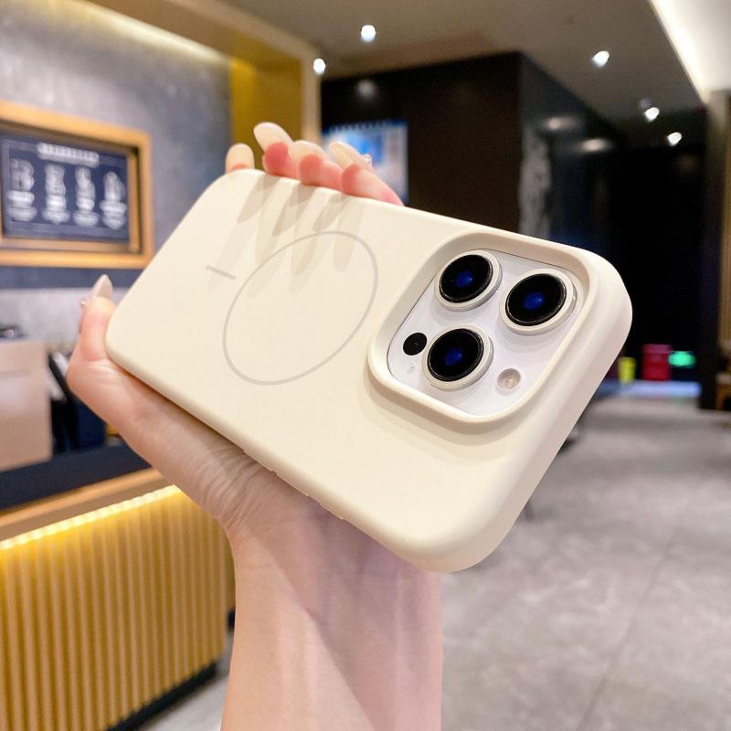 Магнитный чехол из жидкого силикона для телефона Apple 16 Pro Max с тонким кольцом - Однотонный, Простой защитный чехол