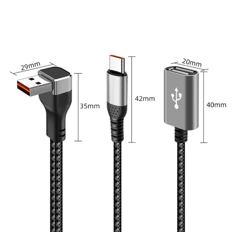 Плетеный нейлоновый USB-удлинитель USB на Type-C USB-разветвитель 66 Вт Power Delivery Дизайн с изгибом 90 градусов для компактного размещения