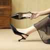 2025 новая весна и осень темперамент высокие каблуки французский тонкий каблук острый носок слово красивая сумка голова сандалии телесные женские туфли