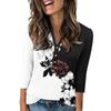 Women's Fashionable Casual 3/4 Sleeve Button Print V-Neck Pullover Top