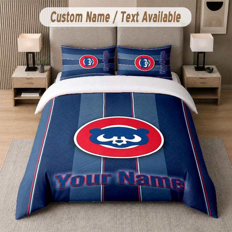 Постельное белье на заказ, узор Chicago Cubs, печать имени/текста, 1 пододеяльник + 2 наволочки, домашний текстиль