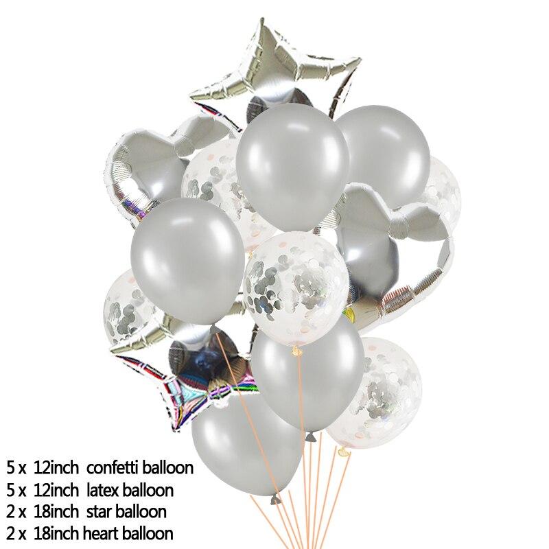 14 шт. / Компл. 18 дюймов сердце звезда фольга шары 12 дюймов латексное конфетти гелиевый воздушный шар многоцветный день рождения