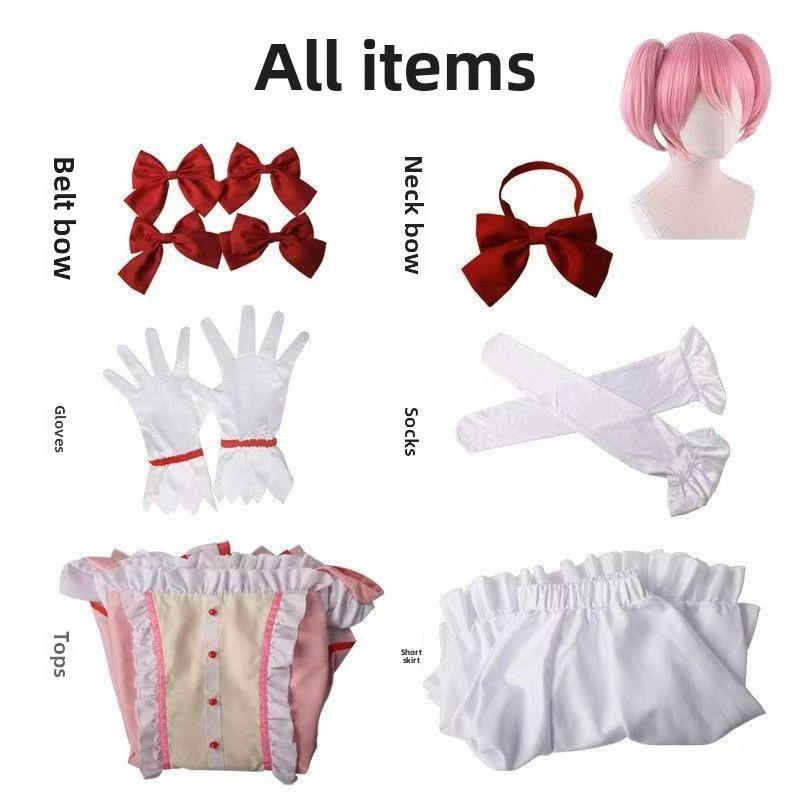 Аниме fille magique Kaname Madoka Косплей Костюм Kawaii Lolita fête карнавальный халат Rose Perruque Courte Idol Puella Magi Madoka