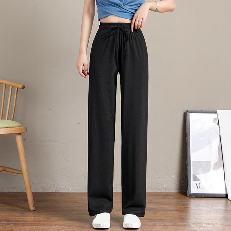 1 шт., узкие брюки, широкие брюки, прямые брюки, эластичные повседневные женские брюки из ледяного шелка на шнуровке