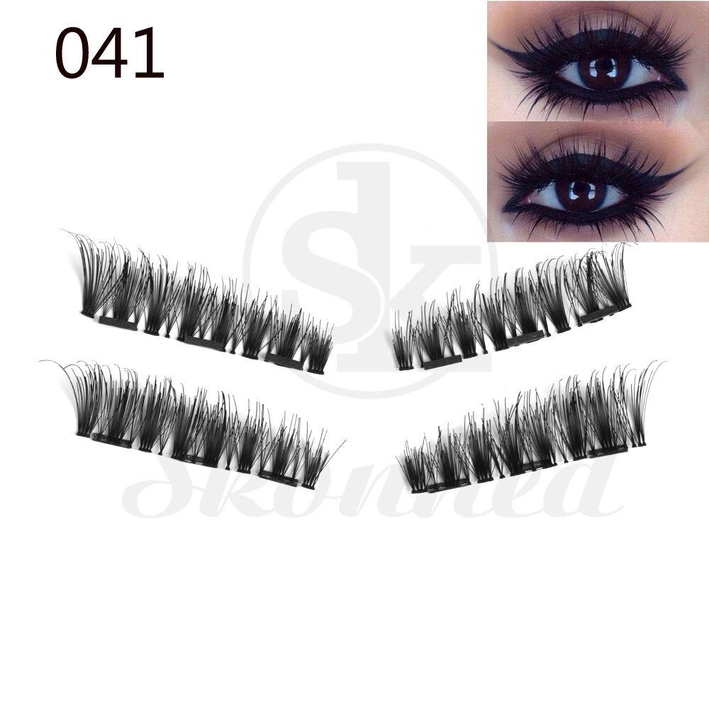 SK SKONHED 4 Pcs Sexy Long Cilia Glue-free Triple Magnet Extension Tools False Eyelashes Cross Wispy