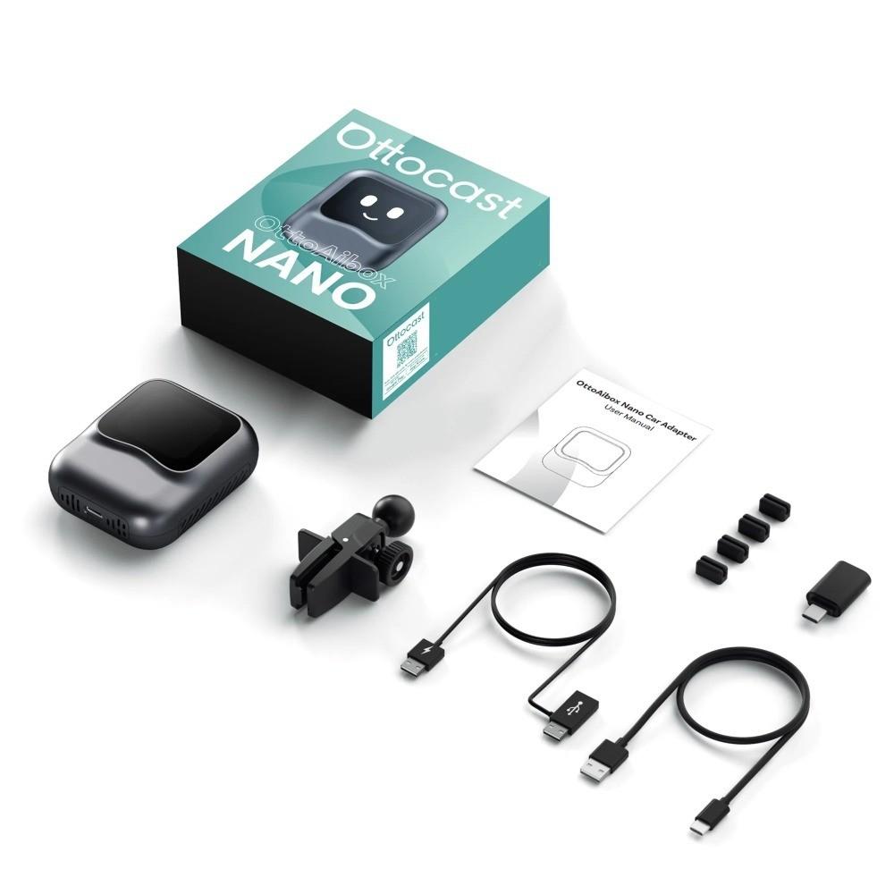 OTTOCAST Nano AI BOX Беспроводной адаптер Carplay Android Auto Android 13 QCM6225 8+128GB Голосовое управление Видеобокс