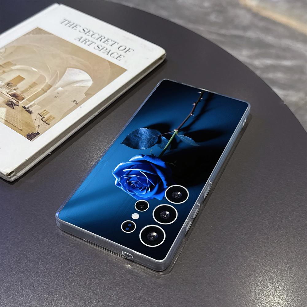 Одиночная синяя роза Чехол для телефона для Samsung Galaxy S26 S25 S24 S23 S22 S21 S20 FE Plus Прозрачный ТПУ Защитный чехол