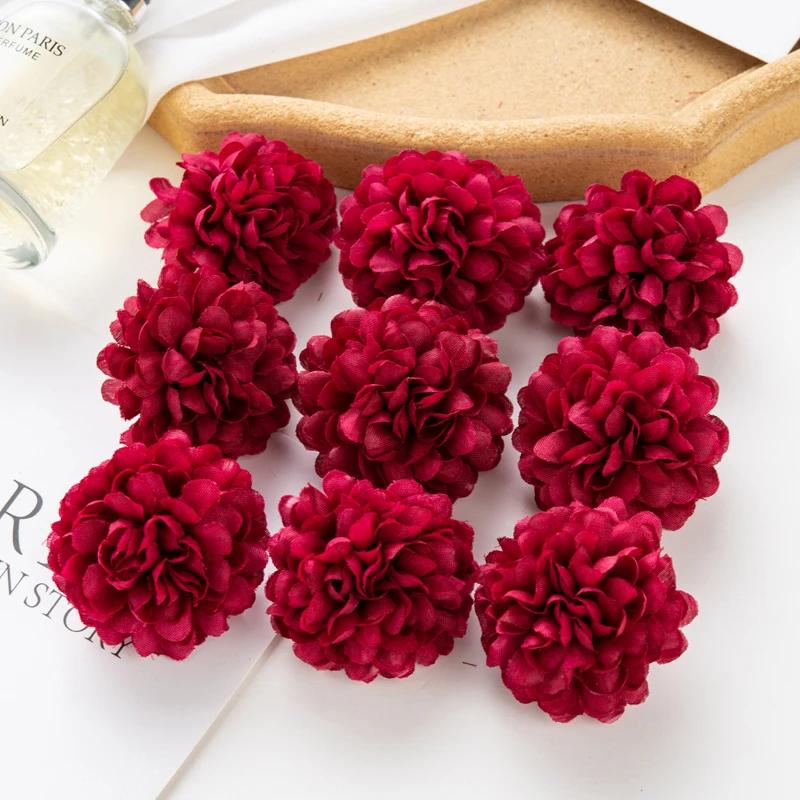 100PCS Artificial Hydrangea Flowers Wholesale Wedding Home Party Room Decoration Christmas Candy Box Fake Silk Scrapbook Plants