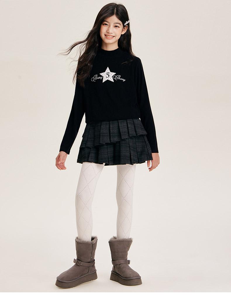 Girls' Half High Neck Long-Sleeved T-Shirt