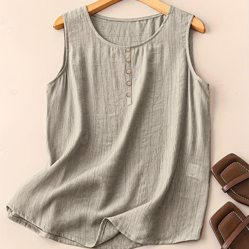 European and American summer new solid color U-neck single-breasted semi-open women's vest T-shirt top