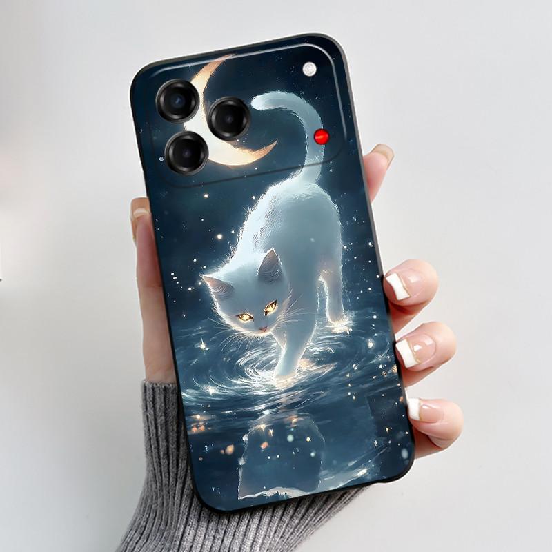 Чехол для ZTE Blade V80 Vita / Nubia V80 Дизайнерский Чехол для Телефона Эстетичный Милый Кот Модный Мягкий Силикон Черный Защитная Задняя Крышка