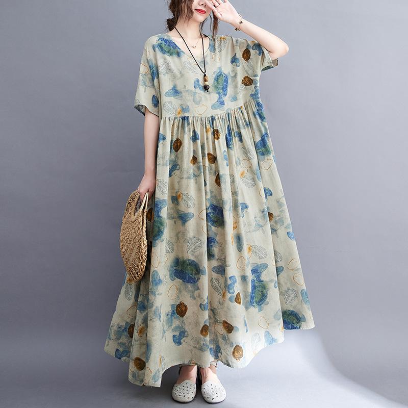 Хлопок лен плюс размер винтажная одежда женщины повседневное свободное длинное летнее платье