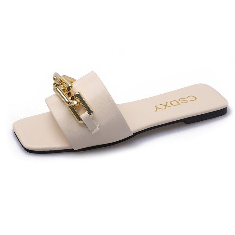 Summer Ladies Flat Sandals With Metal Chain For Casual Daily Wear