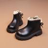 Girls Leather Boots Children's Bow Martin Boots 2025 Winter New Fleece Cotton Boots Girls Fashion Lace Boots