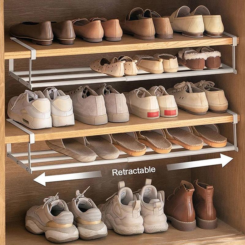 Adjustable Shoe Rack Space-Saving Layered Organizer For Home Shoe Cabinets Under-Shelf Shoe Holder With Hanging Basket