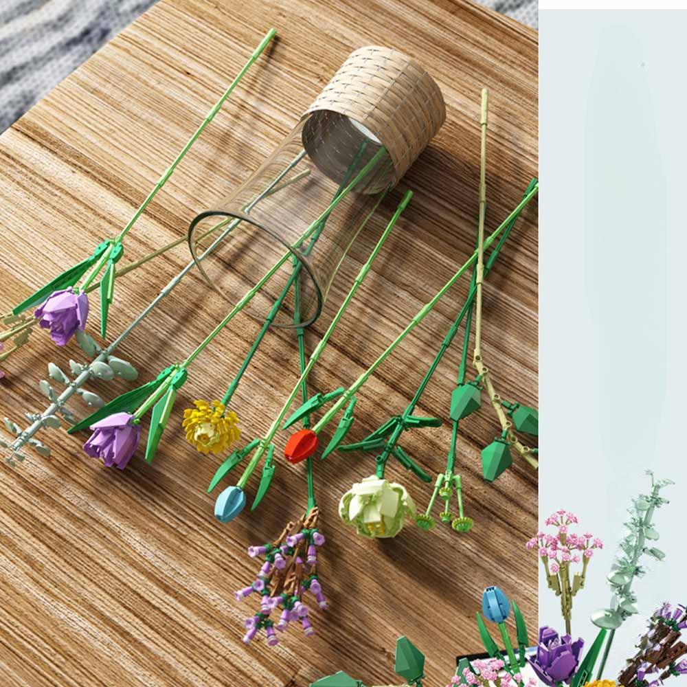 Вечный цветок Романтические розы Букет полевых цветов Кирпичные блоки Искусственный цветок Конструктор Блок Игрушки Детский подарок Строительный блок