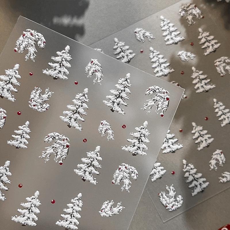 Embossed Christmas Tree Nail Art Stickers 2025 New Simple White Polka Dot Nail Stickers Christmas Decoration