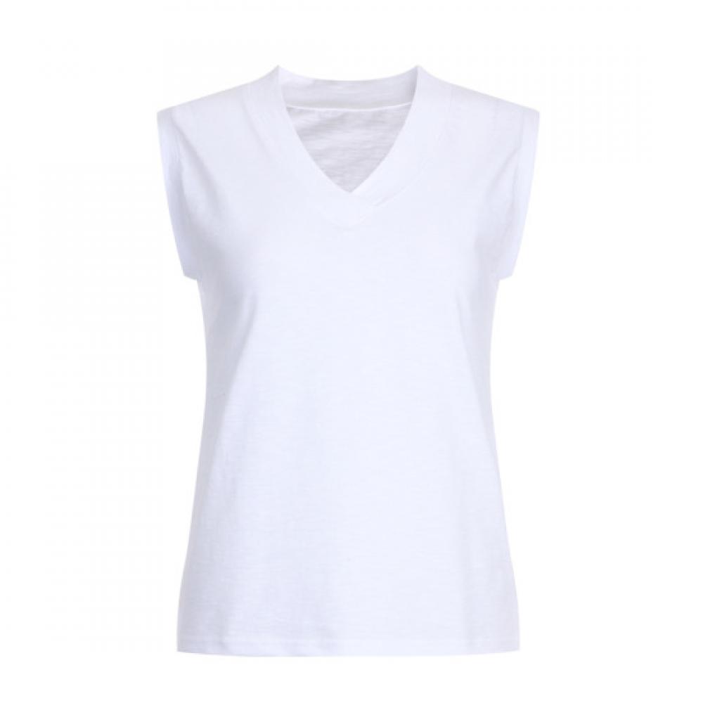 Shop Women S Wide V Neck SleeVeleSS Tee Plain Korean White Dai wSh 20769 White