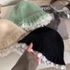Lace Knitted Bucket Hat Women'S Autumn And Winter Street Sweet Versatile Outdoors Warm Casual Big Head Bob Cap