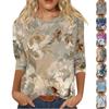 Women's Fashion Casual Round Neck Three Quarter Sleeve  Printed T-Shirt Top
