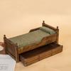 Miniature Single Bed 1:12 Scale Mini Bed with Drawer Retro Style Mini Bed Miniature Furniture for Dolls Kids Pretend Play